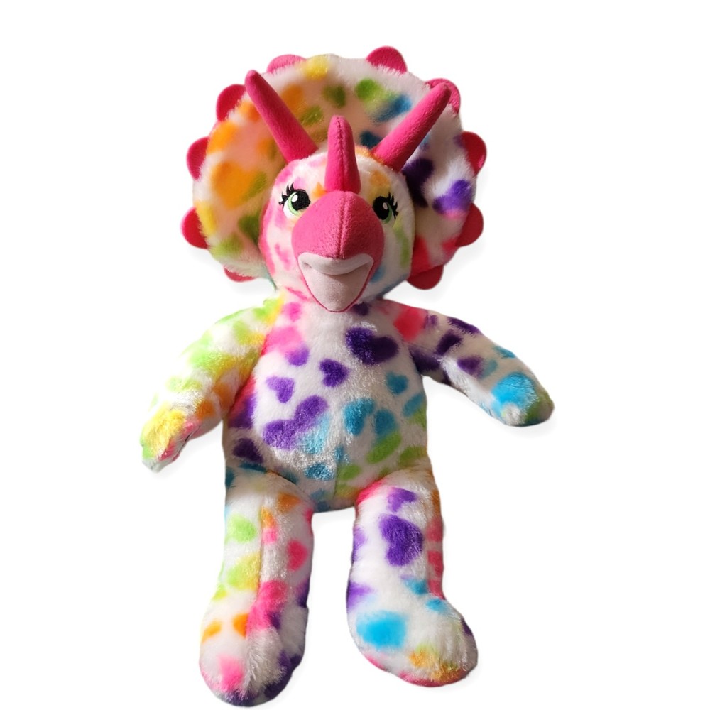 Build a Bear Rainbow Hearts Triceratops Dinosaur 17" Tall ROARS